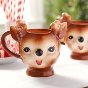 Pottery Barn Cheeky Reindeer Ceramic Mug. New